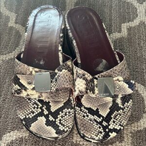 STAUD Snakeskin Patterned Mules